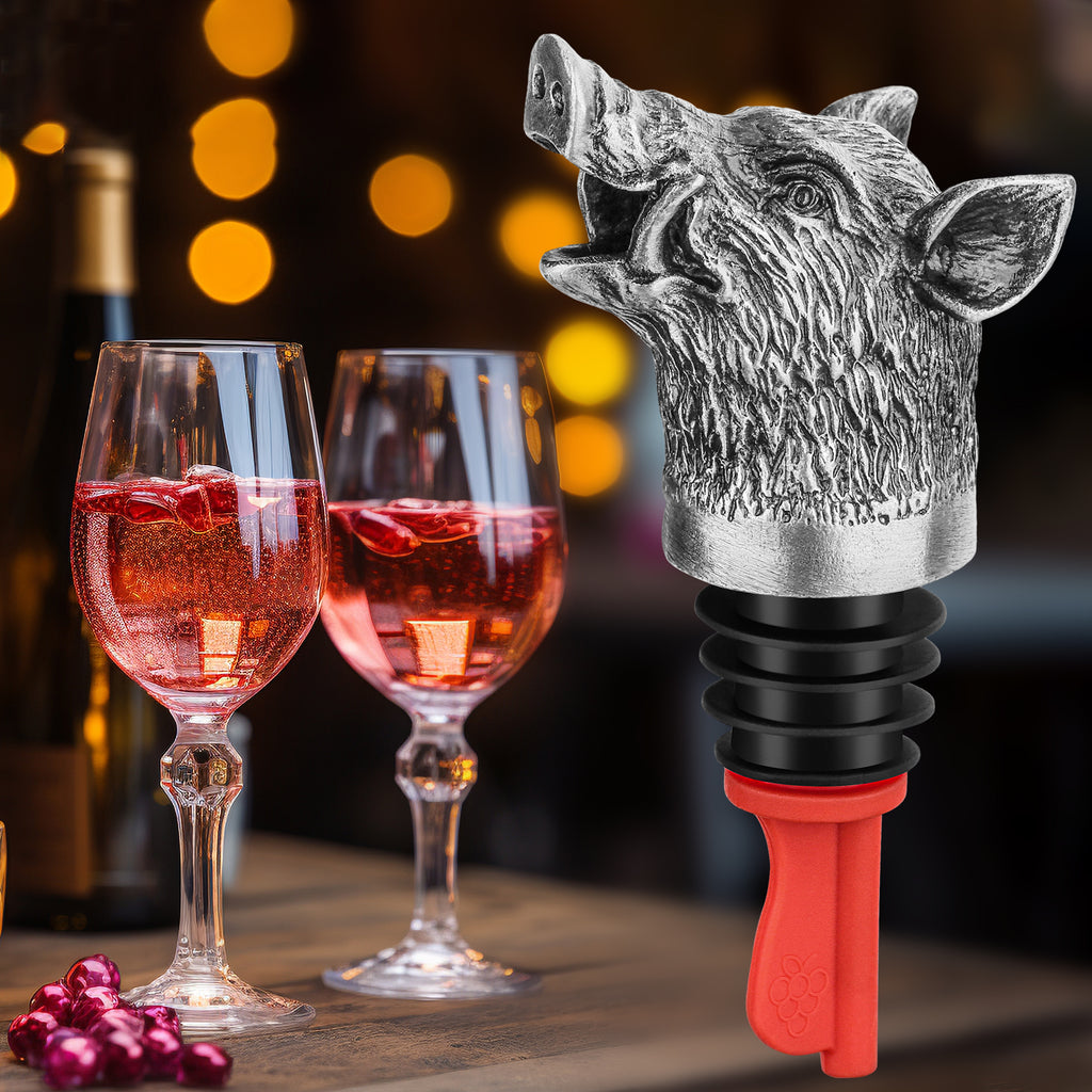 Wild Boar Head Wine Pourer - Vacuum Sealing, Wine Spout, Stopper For Cocktails, Whiskey, Wine Bottles, Perfect Gift For Any Occasion