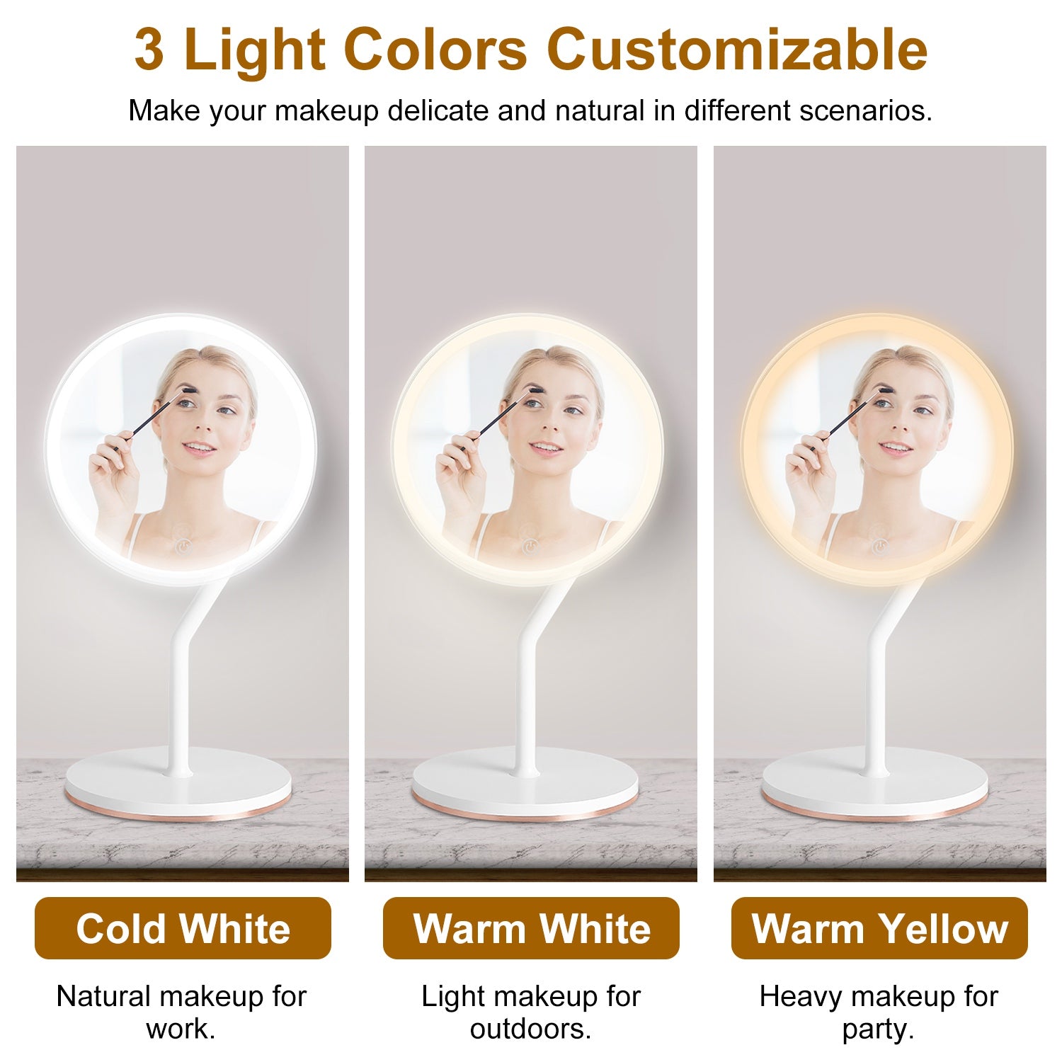 1Pc 7.48In 5X Magnifying Lighted Makeup Mirror Dimmable Magnification Mirror With Lights Lighted Vanity Mirror With 3 Light Colors