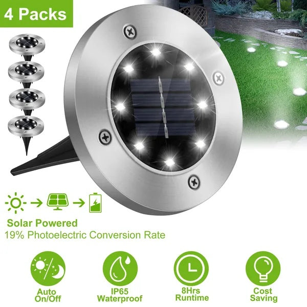 4Pcs Solar Powered Ground Light Outdoor IP65 Waterproof Buried