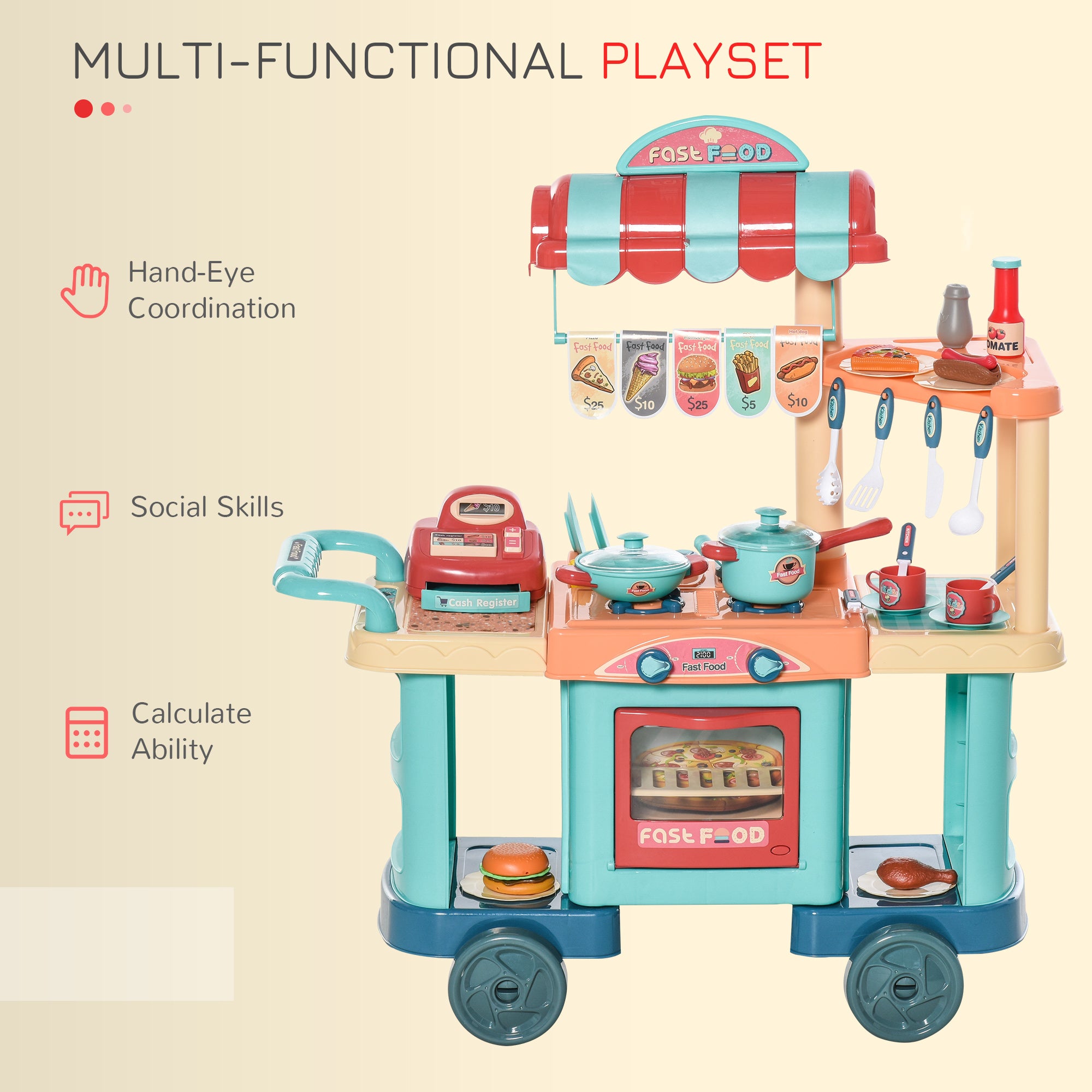 Kids Kitchen Food Stand with Play Food