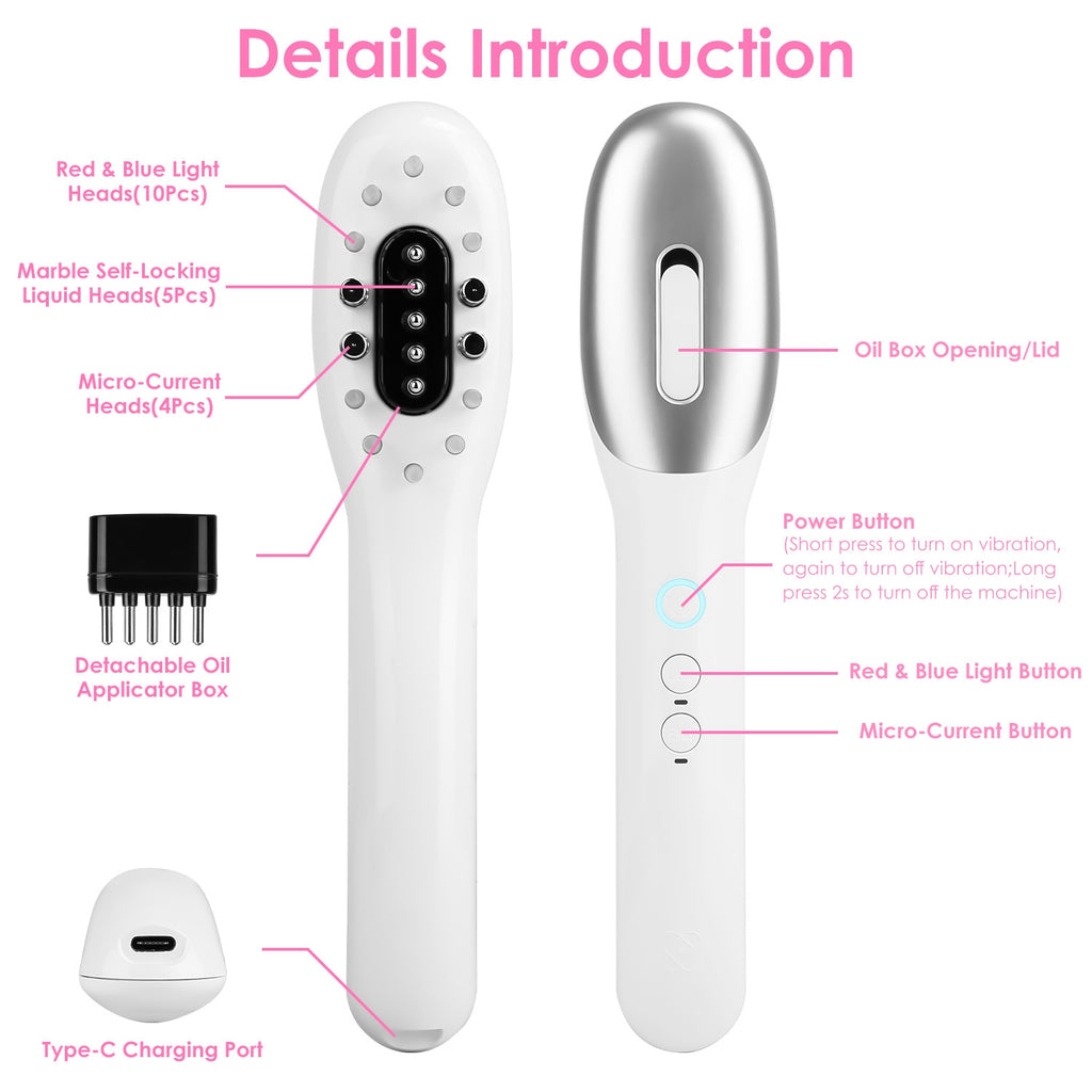 1Pc Electric Scalp Massage Comb Microcurrent Hair Brush Handheld Head Scratcher Massager Hair Oil Applicator With Vibration Micro-Current Mode Red & Blue Light Therapy Oil Applicator