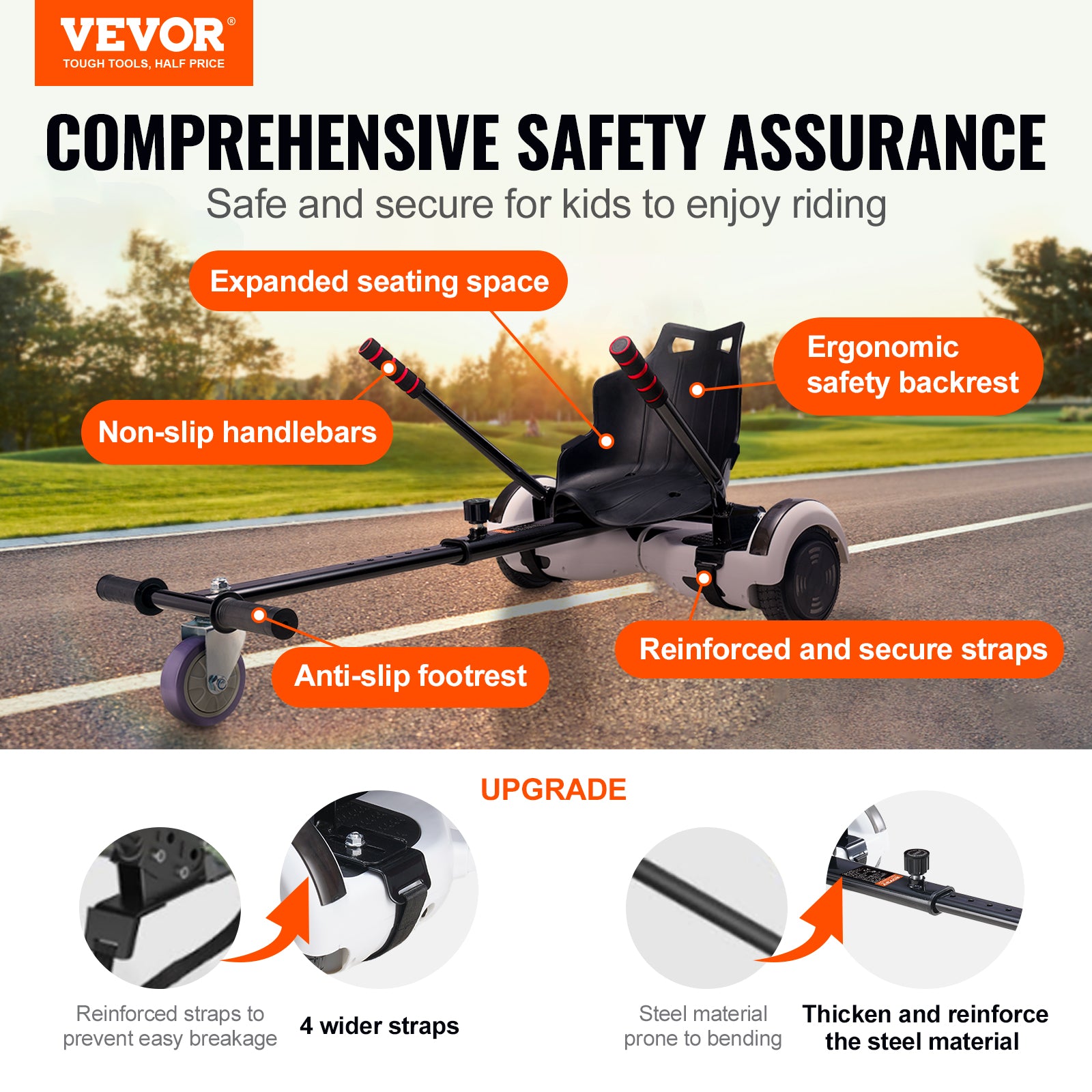 VEVOR Hoverboard Seat Attachment, Compatible With Hoverboards, Grips Control, Adjustable Frame Length And 220 LBS Load Capacity, Hover Board Go Karts Accessory, For Kids Adults