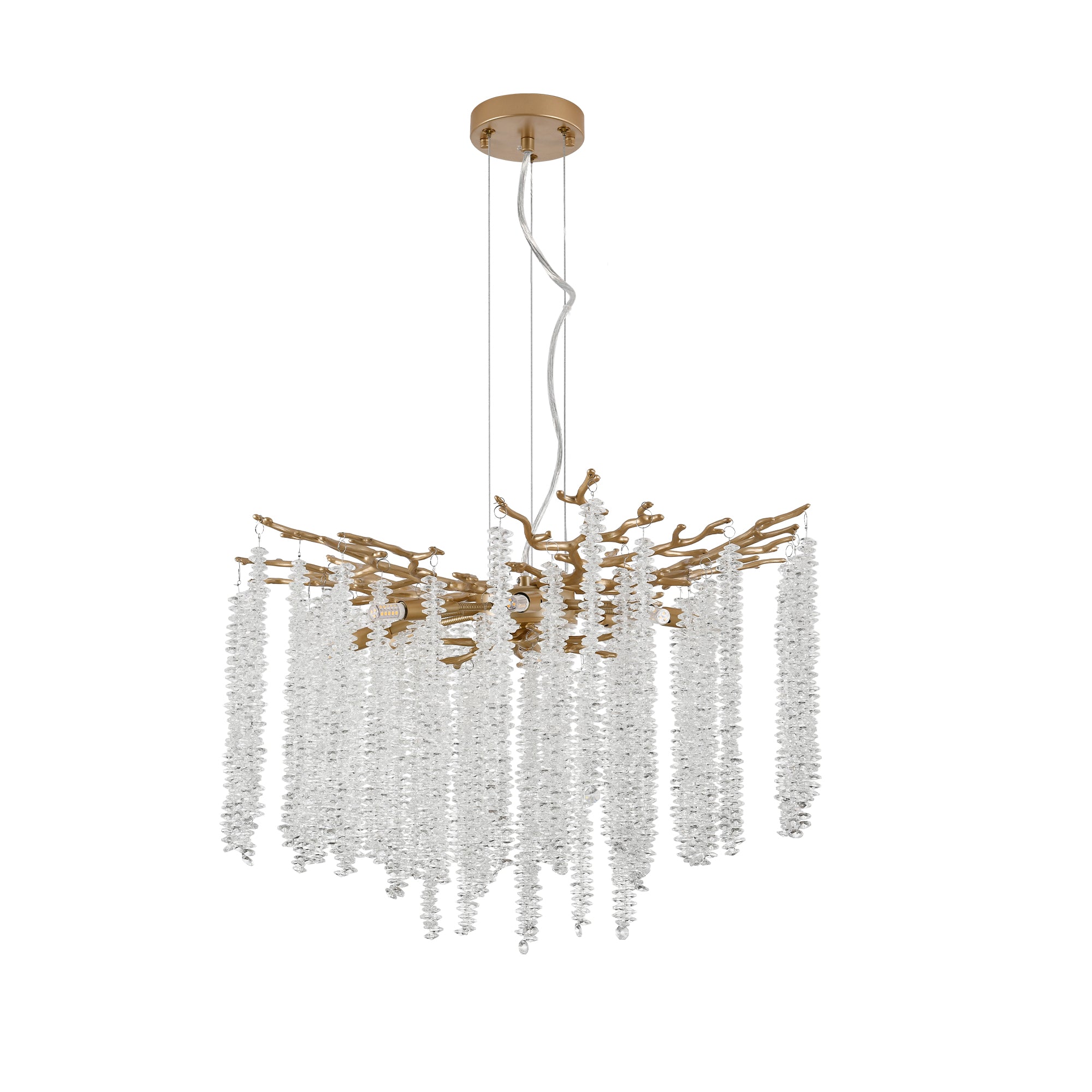 24-inch Modern Golden Pendant Light With Cascading Crystal Strands, Ideal For Living Room, Dining Room And Foyer, High-End Decorative Lighting Fixture Bulb Not Included