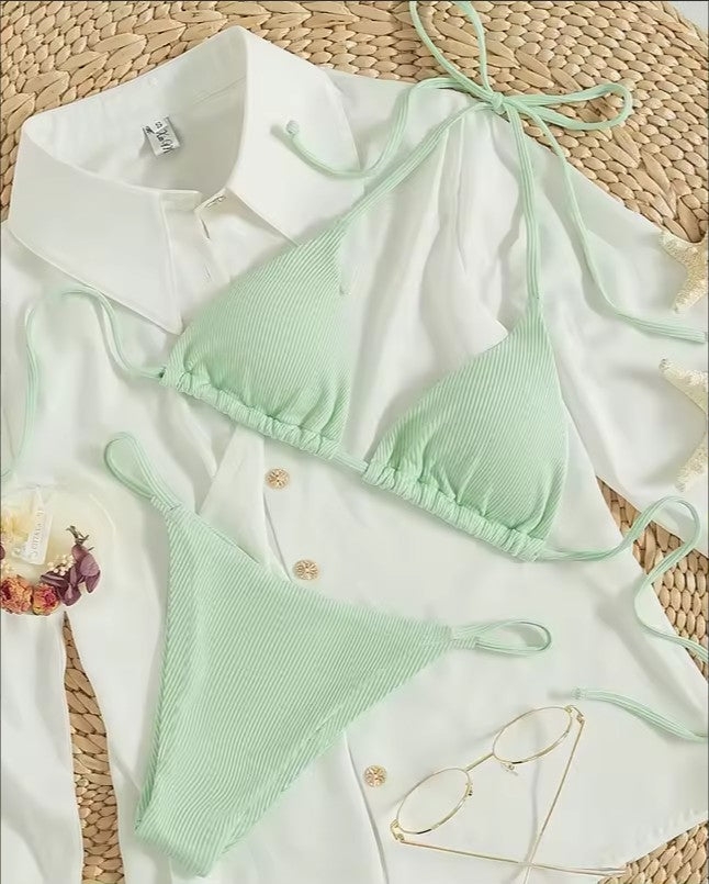 Factory Wholesale Women's Sexy Small Rib Bikini Tie Bikini Set Two Piece Swimsuit Beach Wear