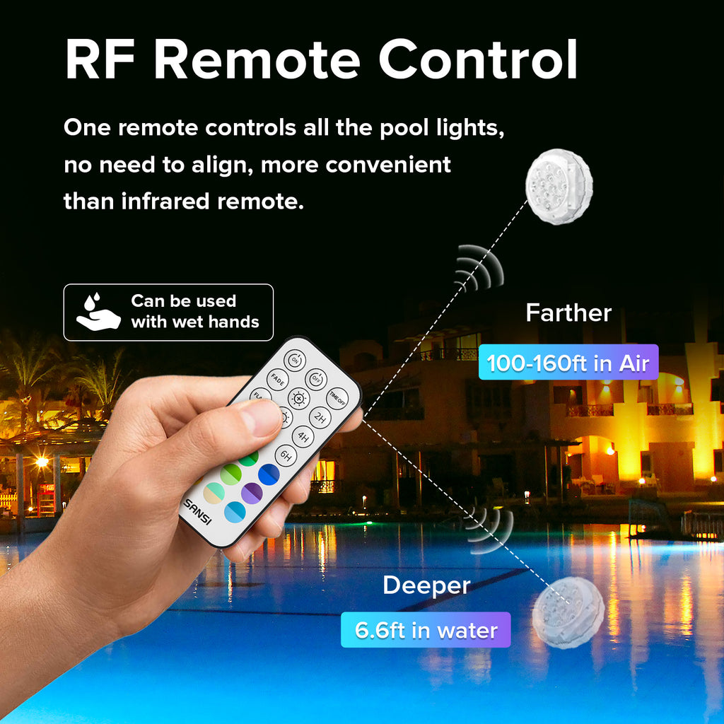 SANSI IP68 Waterproof RGB Pool Light, Summer Rechargeable 20Hrs Outdoor LED Lamp For Swimming Pool,Pond,Shower,Bath