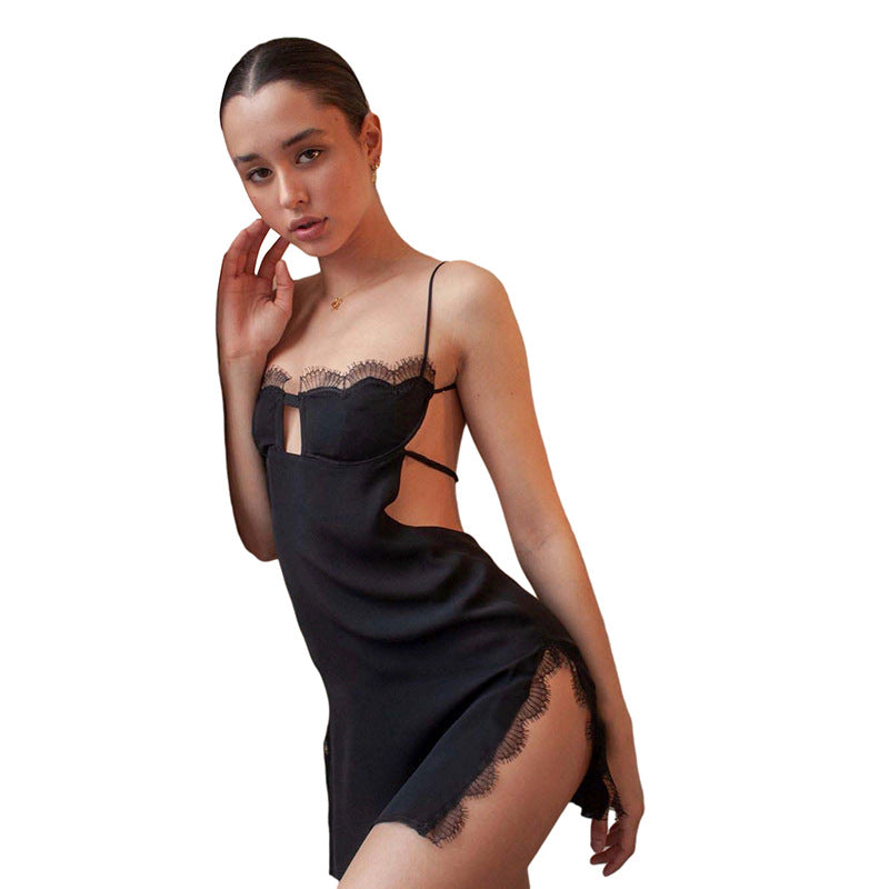Europe and the United States style  summer new women's sling a line shoulder fashion sexy backless slit dress women