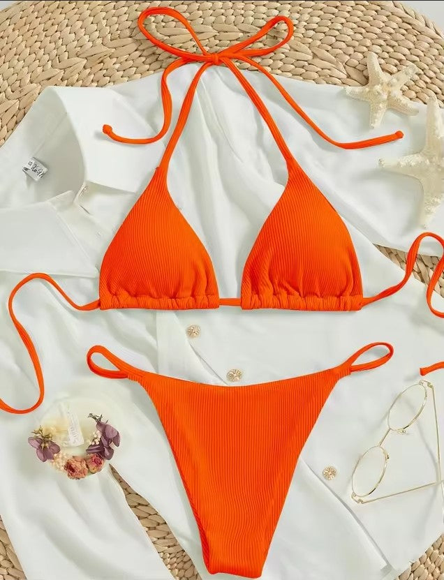 Factory Wholesale Women's Sexy Small Rib Bikini Tie Bikini Set Two Piece Swimsuit Beach Wear