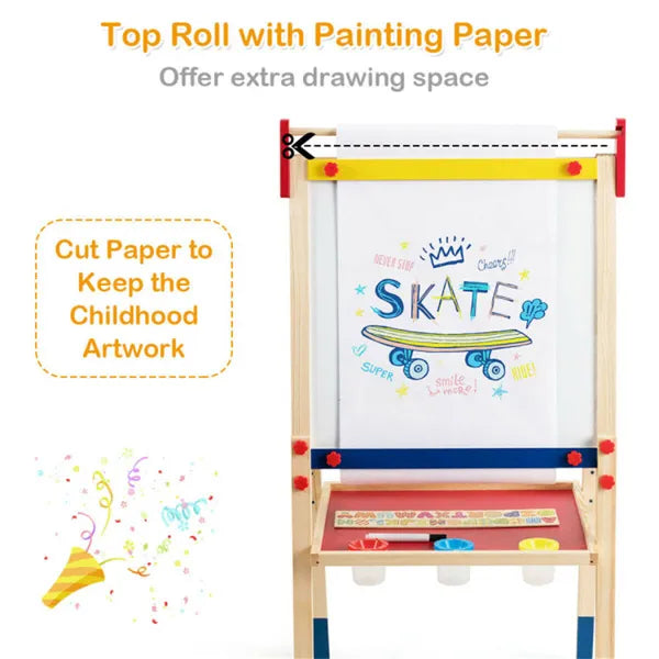 3-in-1 Kids Art Easel - Double-Sided Magnetic Board+Paper Roll, 26 Letter Magnets, Multicolor