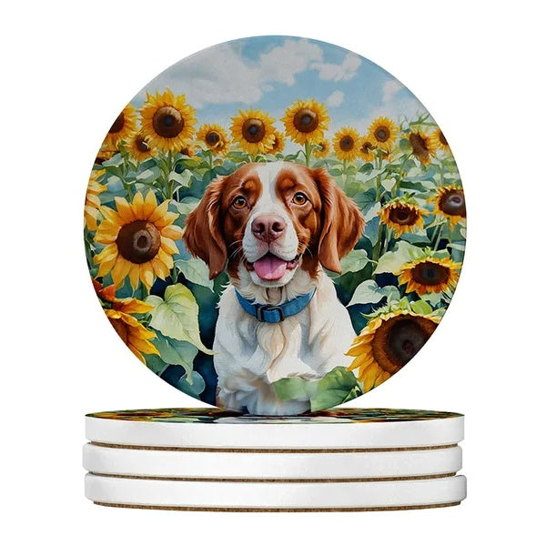 Silky Terrier Spring Path Large Sandstone Coasters Pack Of 4 Absorbent Round Coasters Decor Gifts For Men Or Women, 4 In, Multicolor