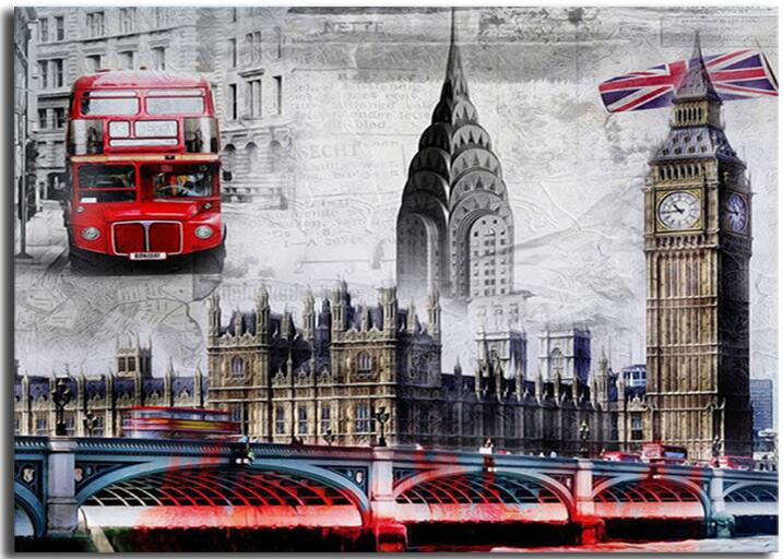5D DIY Full Square Diamond Mosaic Paris Tower Big Ben Painting Rhinestones Embroidery Cross London Bus Bridge Diamond Embroidery