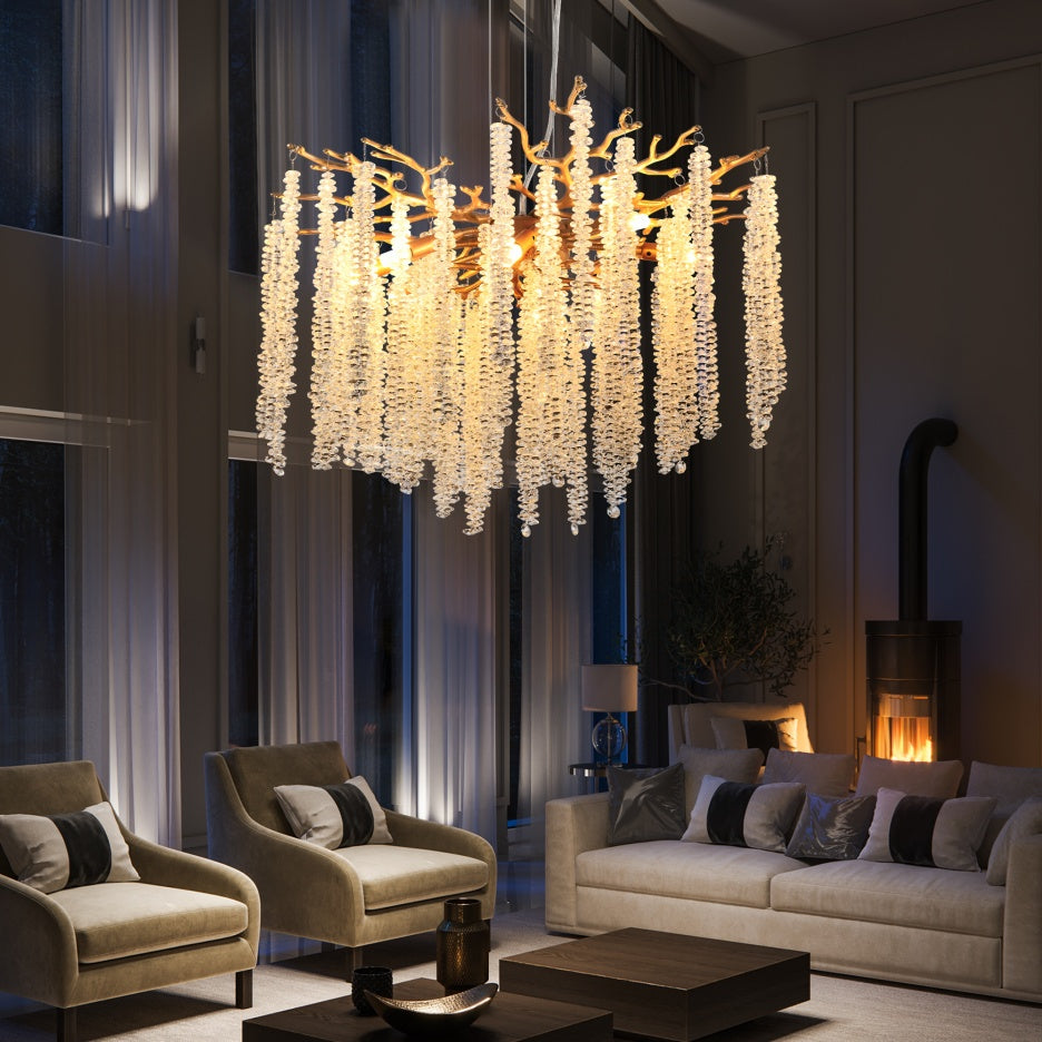 24-inch Modern Golden Pendant Light With Cascading Crystal Strands, Ideal For Living Room, Dining Room And Foyer, High-End Decorative Lighting Fixture Bulb Not Included