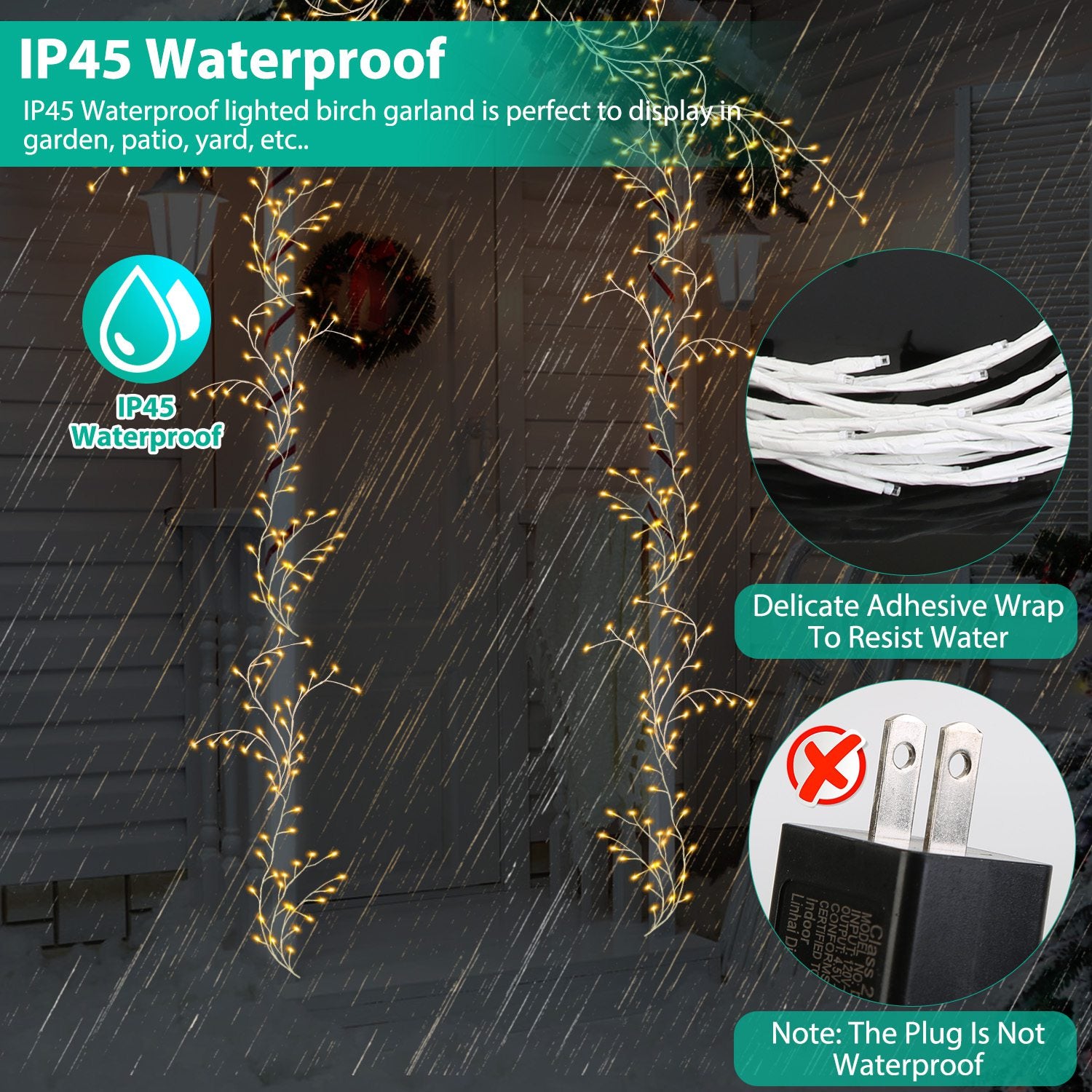 1Pc 7.87FT Lighted Birch Garland Lighted Twig Vine Lights 144LED Birch Garland With Lights String Light With Timer 8 Modes IP45 Waterproof For Christmas Fireplace Home Decoration