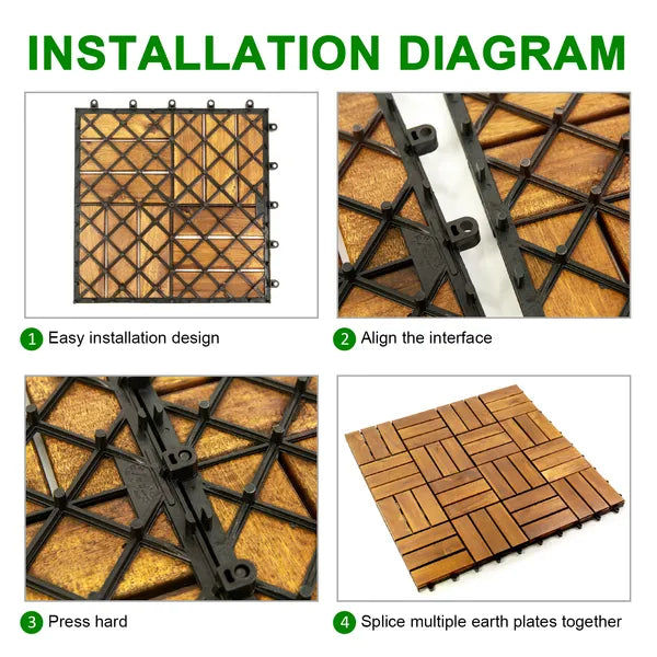 10PC 12inch*12inch  High-quality Acacia Wood Modular Flooring, Model 064, Is Easy To Install And Enhances Your Home's Elegance And Comfort.