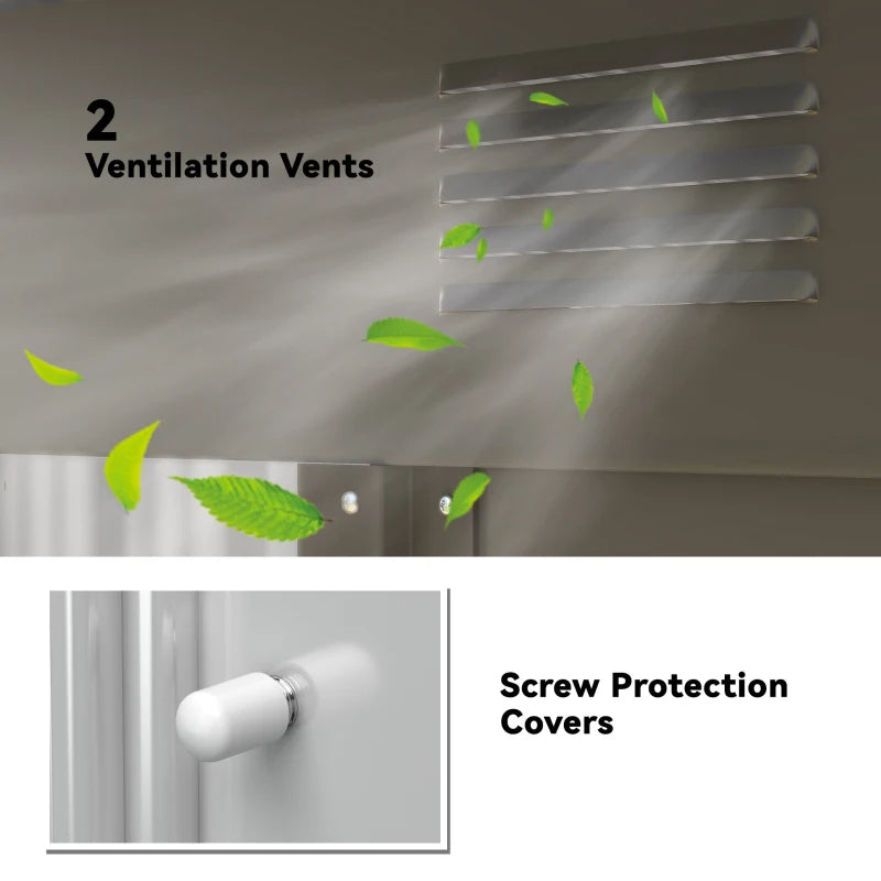 Metal Garden Shed, Backyard Tool Storage Shed With Dual Locking Doors, 2 Air Vents And Steel Frame, Silver