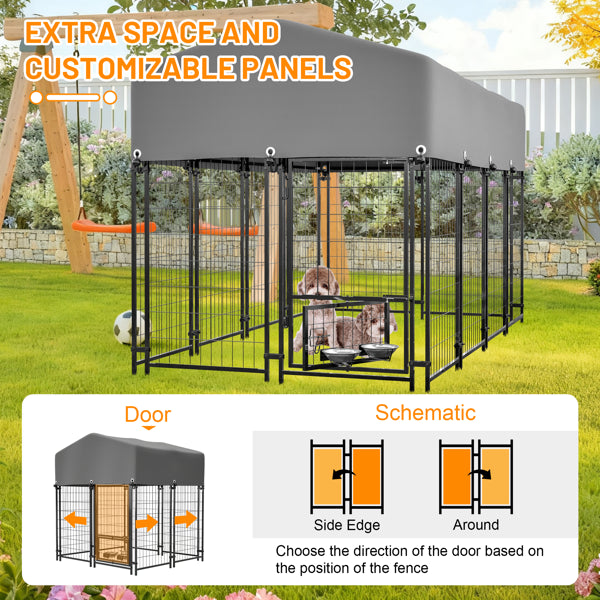 Outdoor Dog Kennel 4.23'x3.83'x4.83' With Roof, Heavy Duty Welded Wire Crate, All-Weather Protection & Safe Lock Design For Dogs And Pets