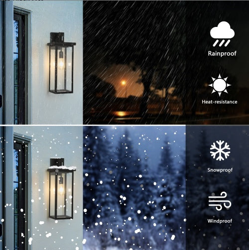 20inch Height Set Of 2 Modern Outdoor Wall Lanterns With Black Metal Frame And Clear Glass, Weatherproof Wall Sconces For Porch, Garage, Or Entryway Lighting, E26 Bulb Compatible No Bulbs