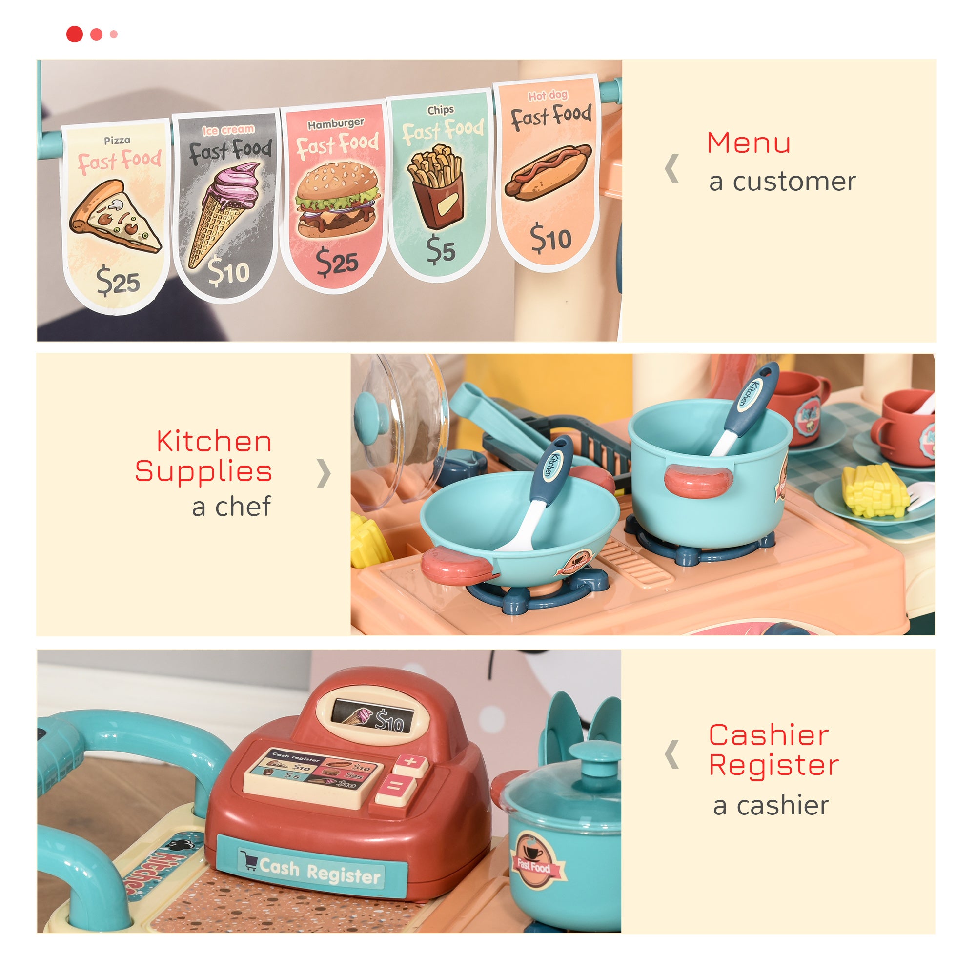 Kids Kitchen Food Stand with Play Food