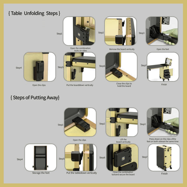 Portable Nail Art Table W/ LED Mirror, Bluetooth, Lockable Drawers, Telescopic Pole - Folding Manicure Station For Salons (black&gold)