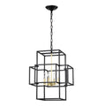 4-Light Metal Lantern Tiered Pendant Hanging Light Fixtures, Industrial Farmhouse Adjustable Height Chandeliers For Dining Room Hallway Foyer Entryway--Matte Black & Gold