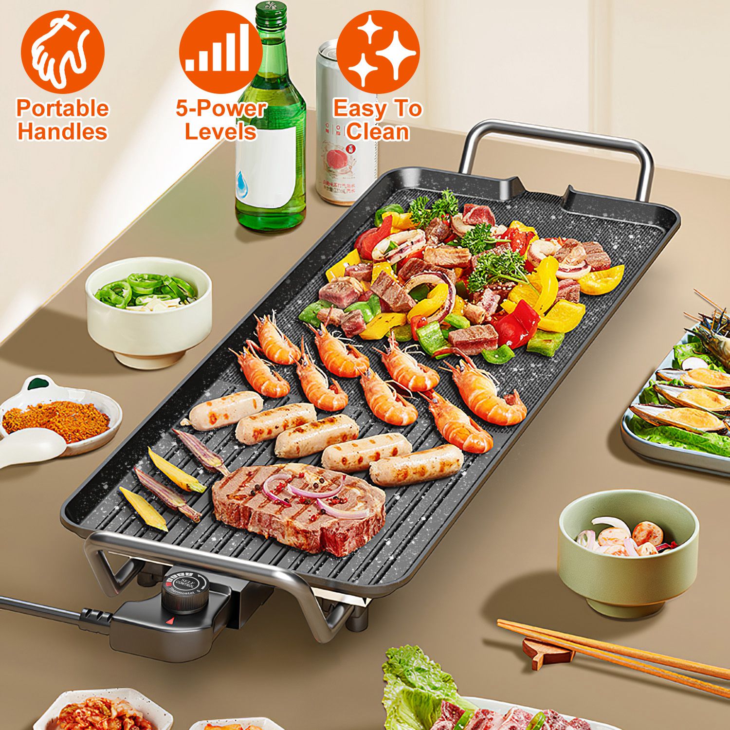 1Pc Electric Barbecue Grill Hot Plate Cooking BBQ Griddle Non Stick Table Top Grill Griddle For Indoor Outdoor Camping Picnic Family Gathering Friend Party