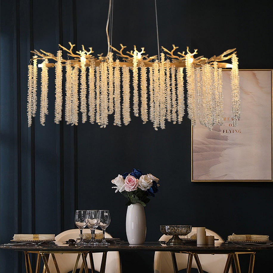 39-inch Modern Golden Pendant Light With Cascading Crystal Strands, Ideal For Living Room, Dining Room And Foyer, High-End Decorative Lighting Fixture Bulb Not Included