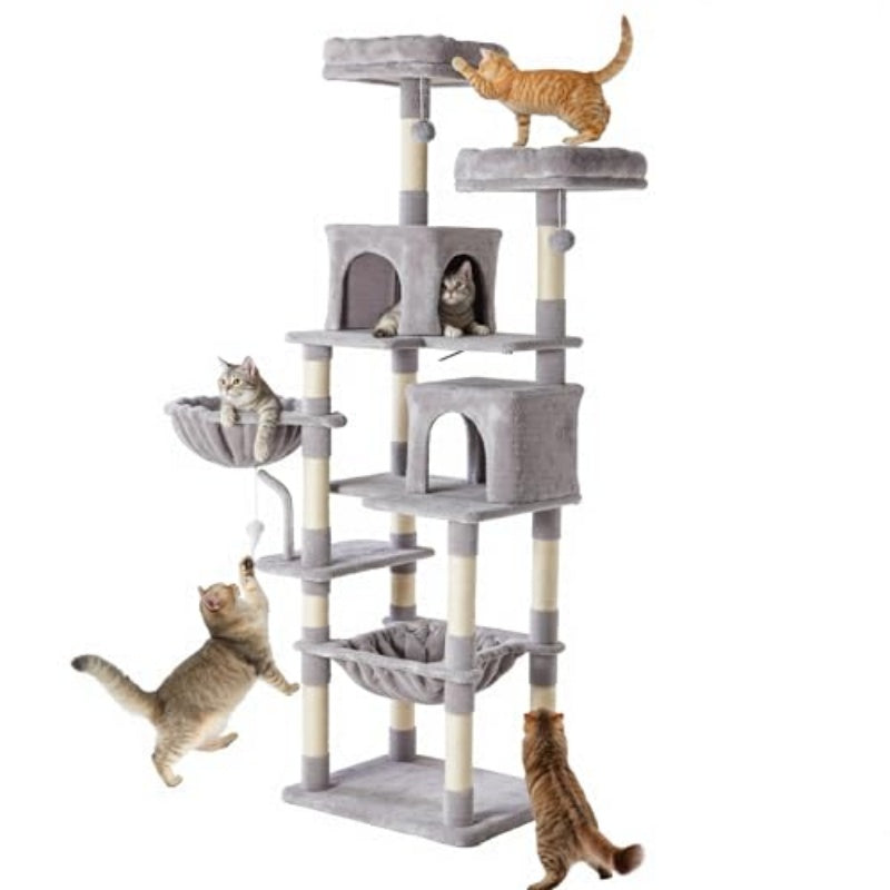 71-inch Cat Tree Tower, Large Multi-story Cat Climbing Tower, Natural Sisal Grabber Posts, Extended Platform, Hammock