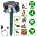 Solar & Type-C Rechargeable Animal Repeller - 3 Modes Ultrasonic+Buzzer+Vibration, IP66 Waterproof, 2200mAh Battery, Repels Moles Bats Squirrels Birds For Yard Garden Farm