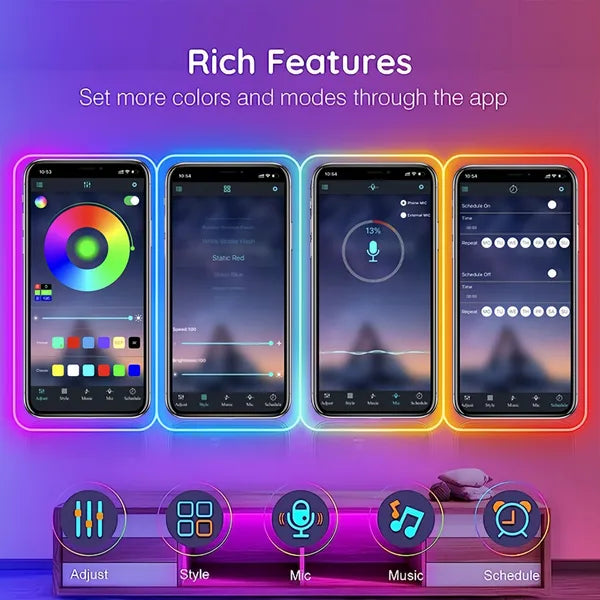 RGB Neon LED Strip Lights, 16.4Ft Led Neon Rope Lights With App Remote Control, Music Sync,Waterproof, Flexible DIY Lights Design For Bedroom, Living, Gaming Room, Party Decor