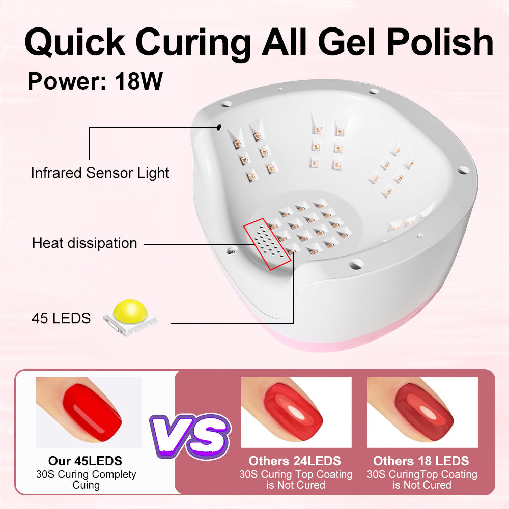 UV Nail Dryer Gel Nail Lamp, LED Light For Gel Polish-4 Timers Professional Nail Art Accessories Nail Lamp With 42 Beads & Touch Display, Shining Crystal Decorations, Curing Gel Toe Nails