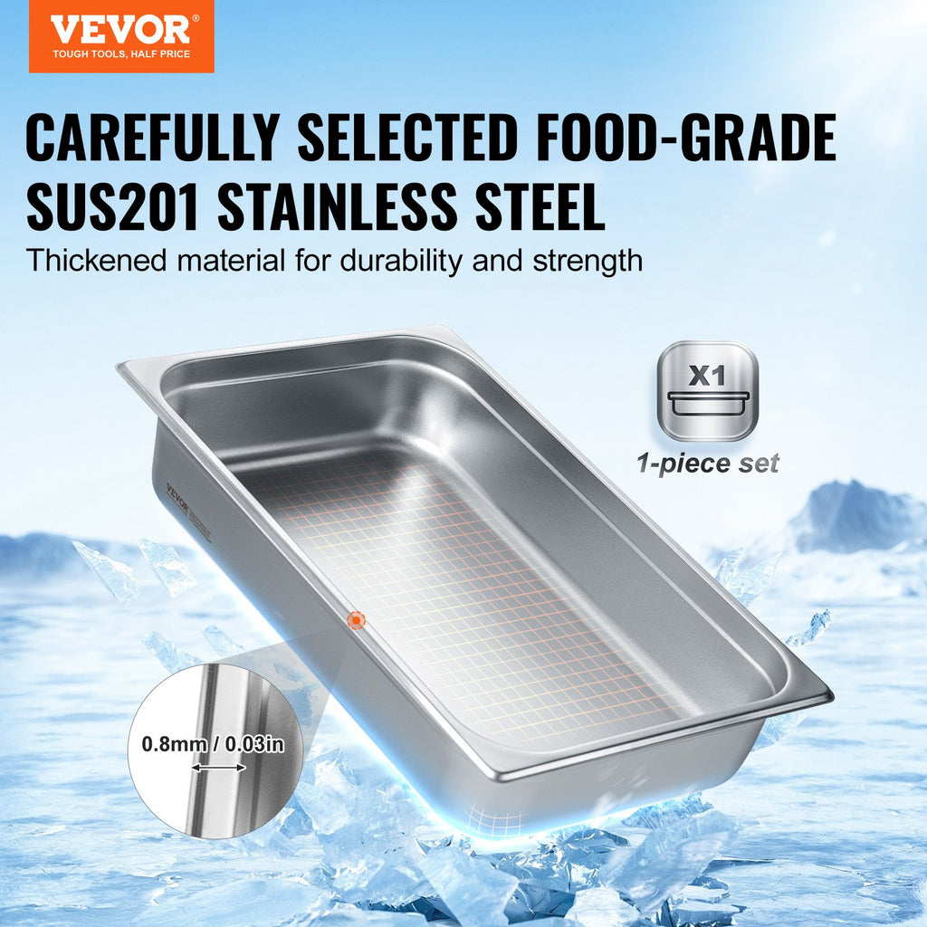 Hotel Pan, Full Size Anti-Jam Steam Pan, 0.8mm Thick Stainless Steel Restaurant Steam Table Pan, 4-Inch Deep Commercial Table Pan, Catering Storage Food Pan, For Industrial & Scientific