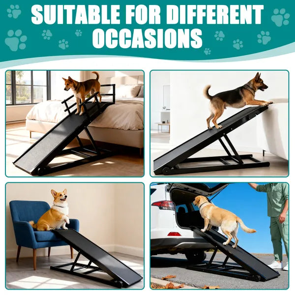 Dog Ramp For Couch Or Bed, Folding Wooden Pet Ramp With Anti-Slip Rubber Mat & 3 Removable Safety Side Rails