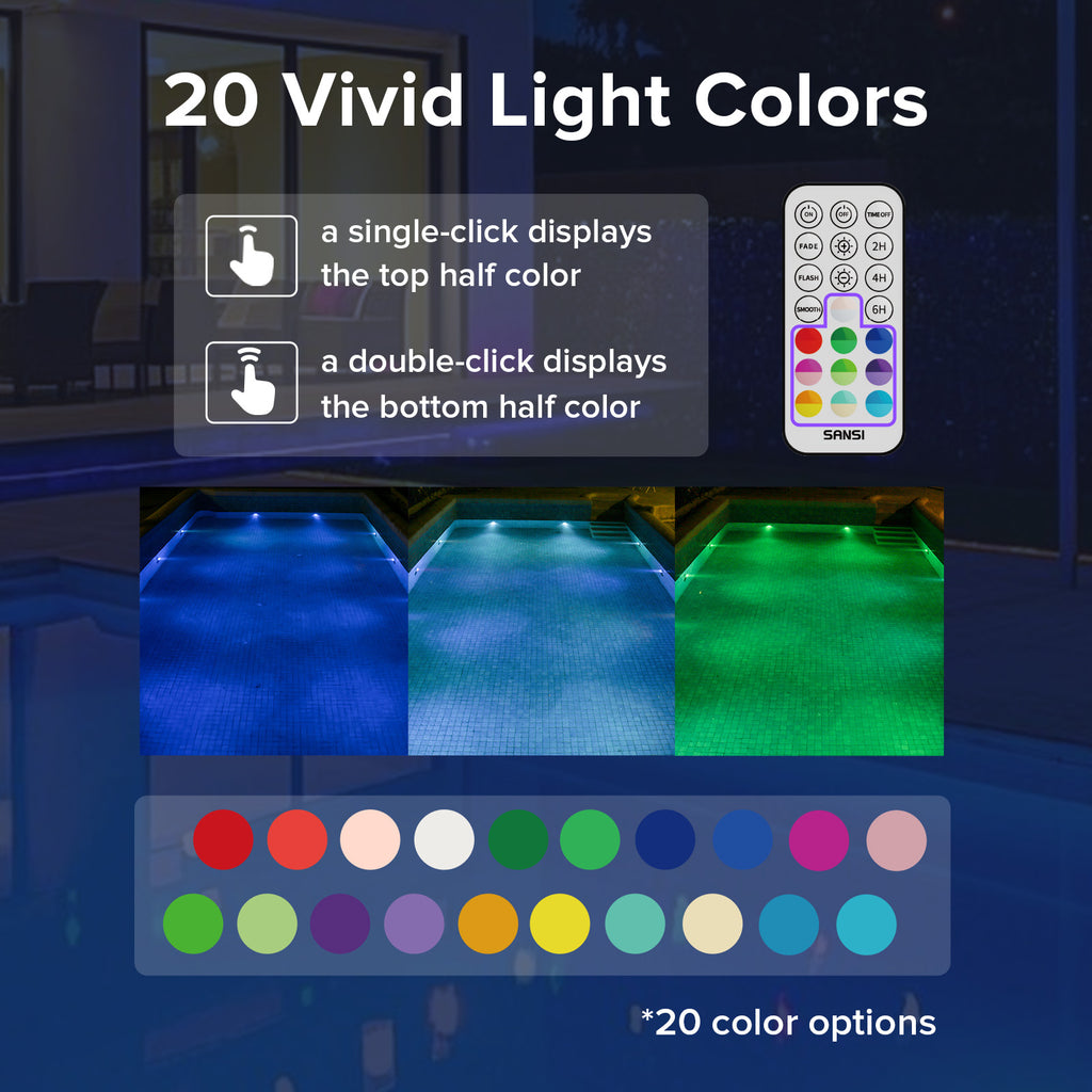 SANSI IP68 Waterproof RGB Pool Light, Summer Rechargeable 20Hrs Outdoor LED Lamp For Swimming Pool,Pond,Shower,Bath