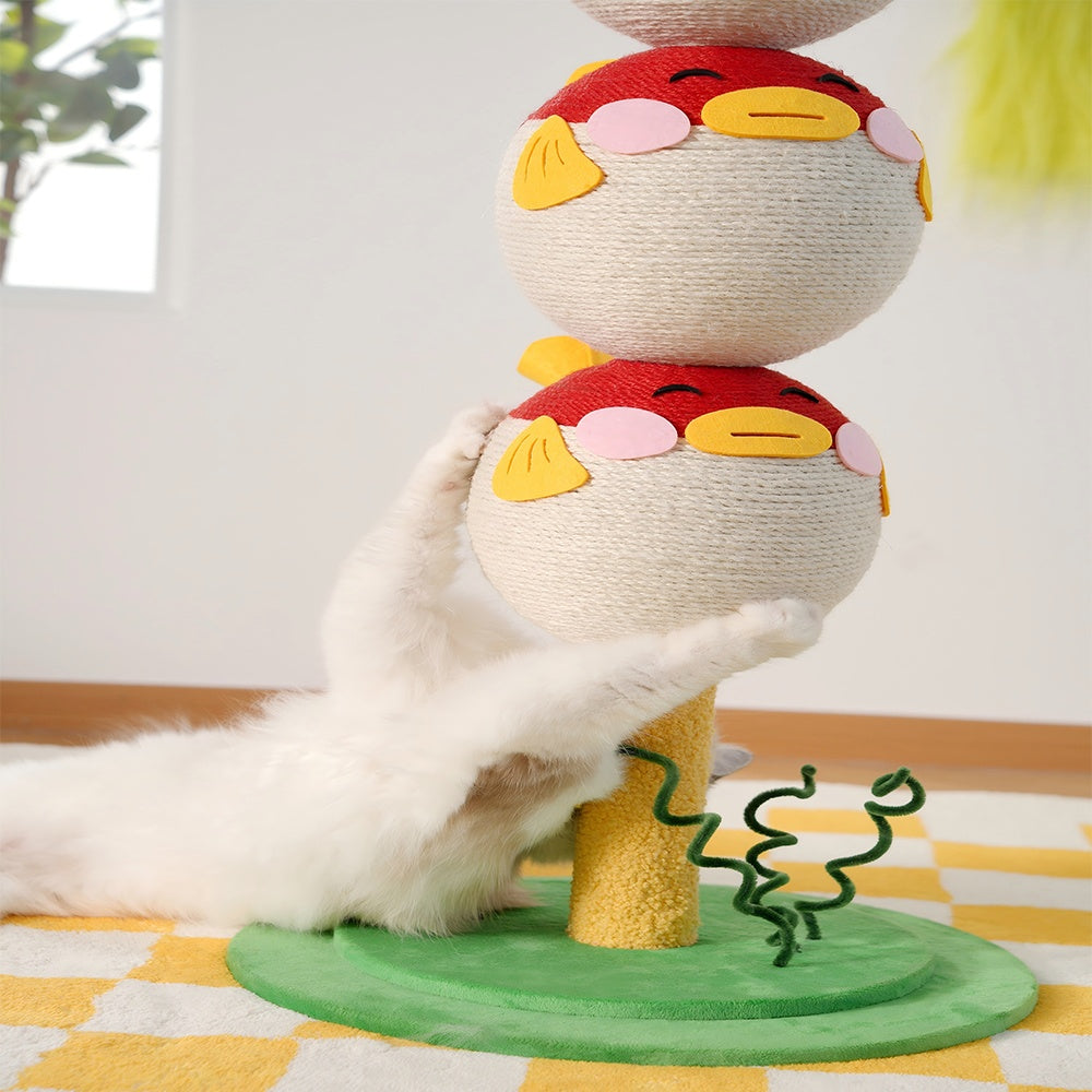 Cute Puffer Fish-shaped Cat Climbing Frame, Three-tier Climbing Tower With Base, Indoor Cat Scratching Post Climbing Frame With Vertical Claw Interactive Cat Toy, Suitable For Cats Of All Sizes