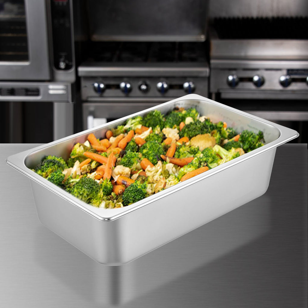 6 Pack Steam Table Pans 20.9 X 12.8 X 5.9 Inch Deep Steam Table Pan Full Size 20.5L Deep Food Container Stainless Steel Oven Tray Hotel Pans Anti-Jam Steam Table Food Pan