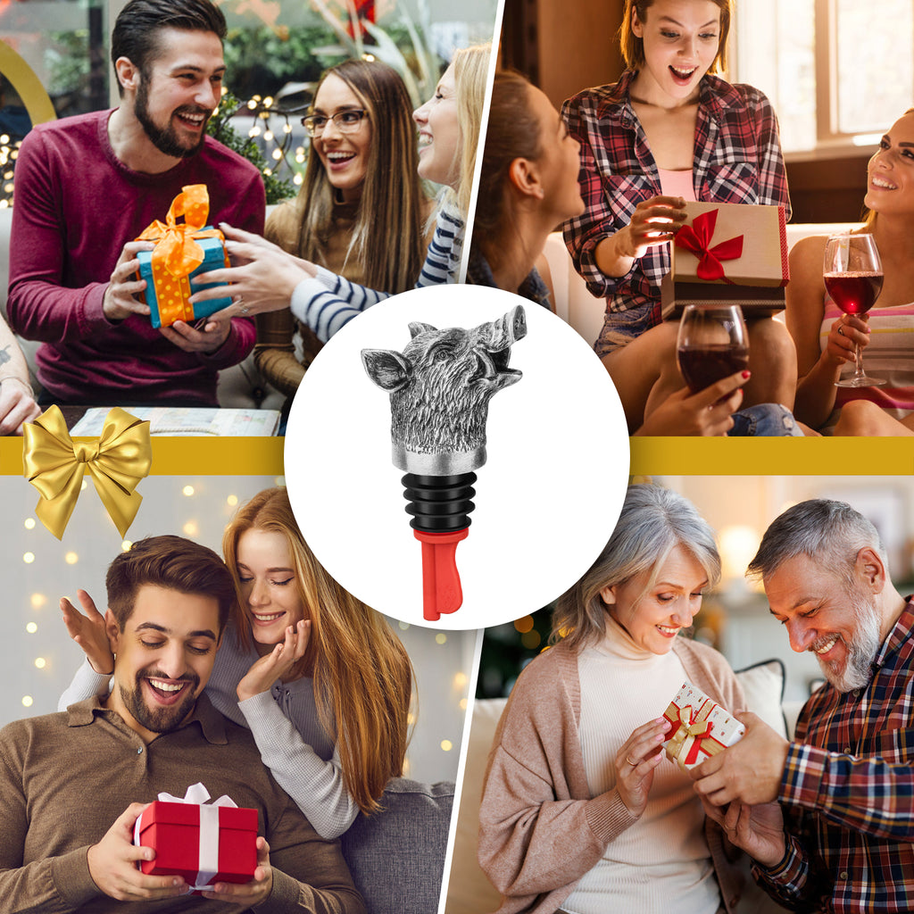 Wild Boar Head Wine Pourer - Vacuum Sealing, Wine Spout, Stopper For Cocktails, Whiskey, Wine Bottles, Perfect Gift For Any Occasion