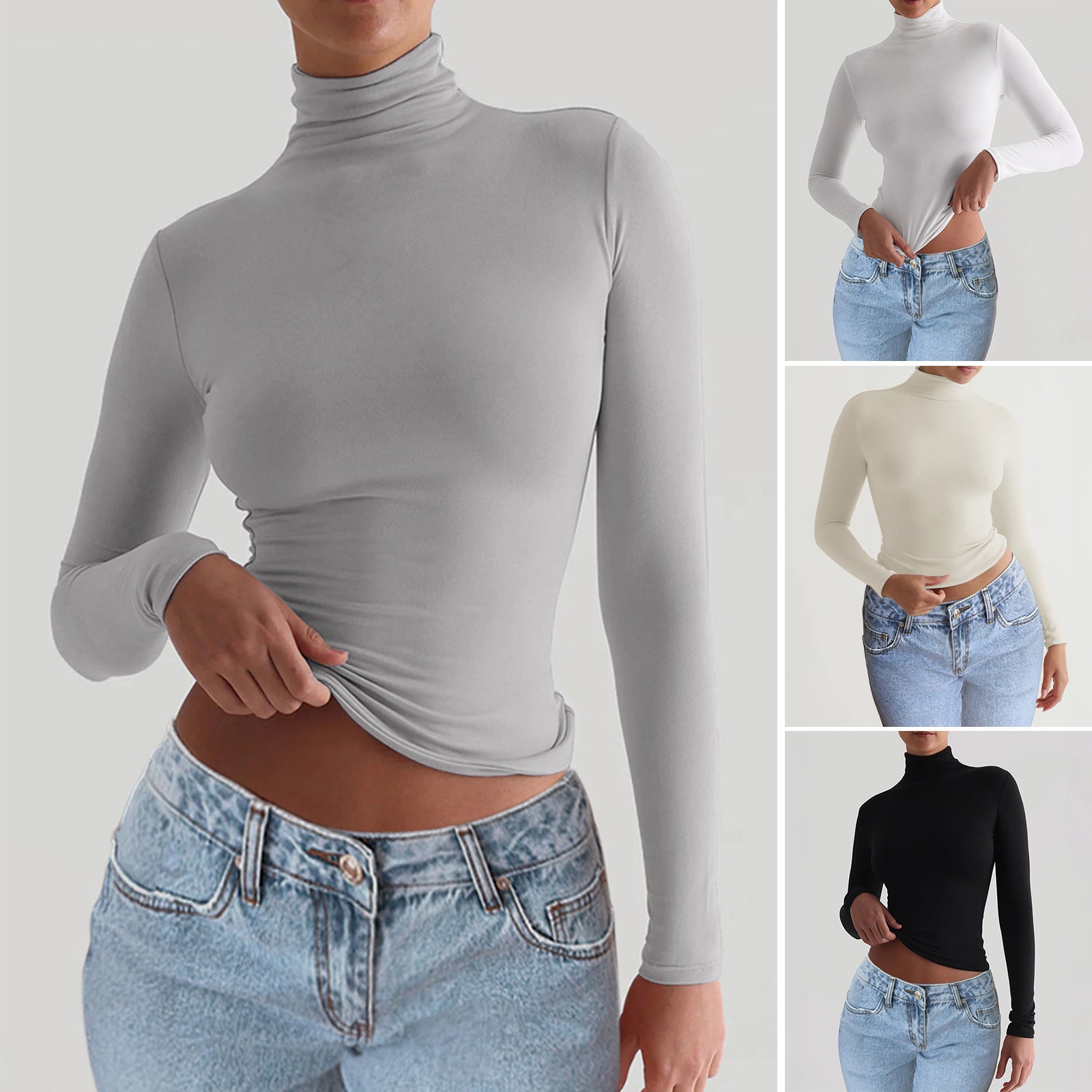 Women's Slim-fit Solid Color Knitted Base Long Sleeve Shirt