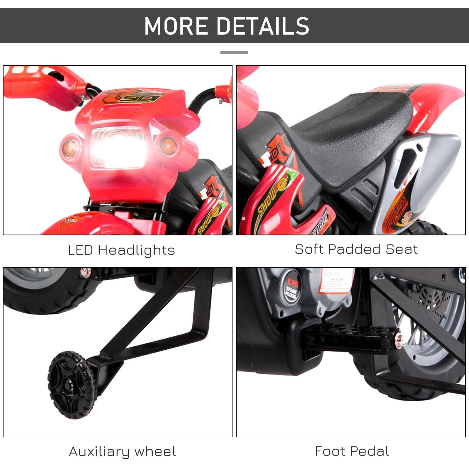 6V Kids Motorcycle Dirt Bike Electric Battery-Powered Ride-On Toy Off-road Street Bike with Training Wheels