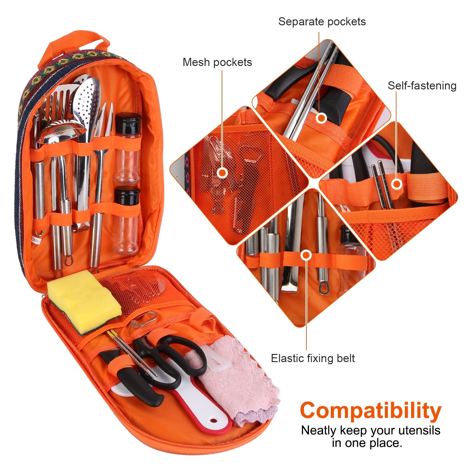 19Pcs Camping Cooking Utensil Kit Portable Picnic Cookware Outdoor Kitchen Equipment Gear Campfire Barbecue Appliances With Storage Bag