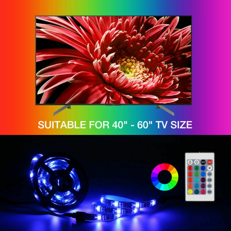 4x50CM USB 5V RGB LED Strip  Background Light  Remote Kit For TV Computer Lamp