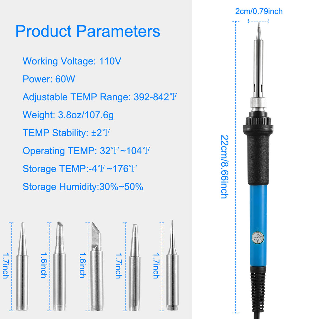 Soldering Iron 110V 60W Adjustable Temperature  PCB Electric Welding Iron With 5Pcs Different Tips