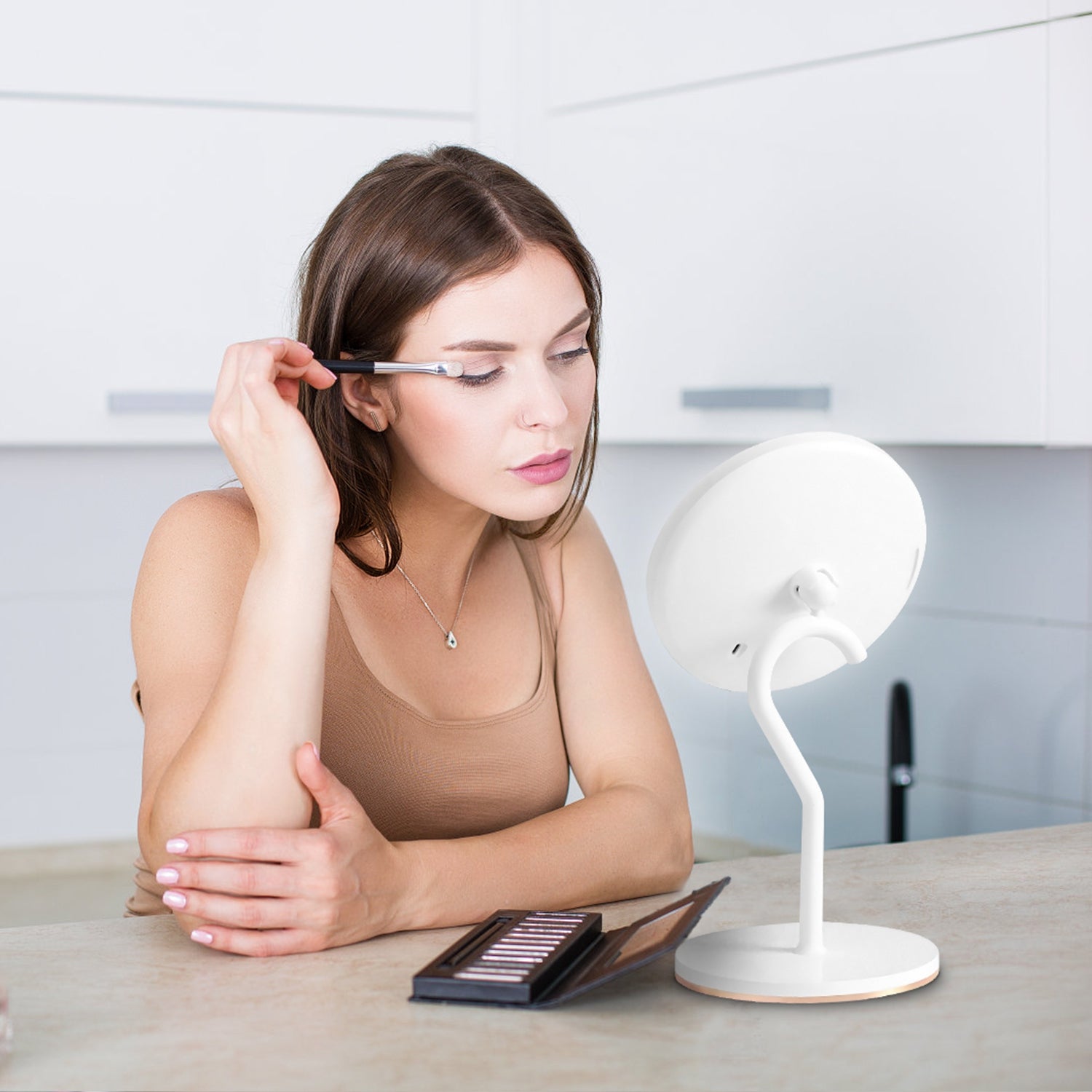 1Pc 7.48In 5X Magnifying Lighted Makeup Mirror Dimmable Magnification Mirror With Lights Lighted Vanity Mirror With 3 Light Colors