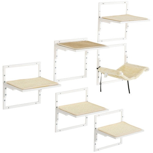 PawHut 6-pc Modern Cat Wall Shelves For Indoor Cats, Height Adjustable Jumping Platforms