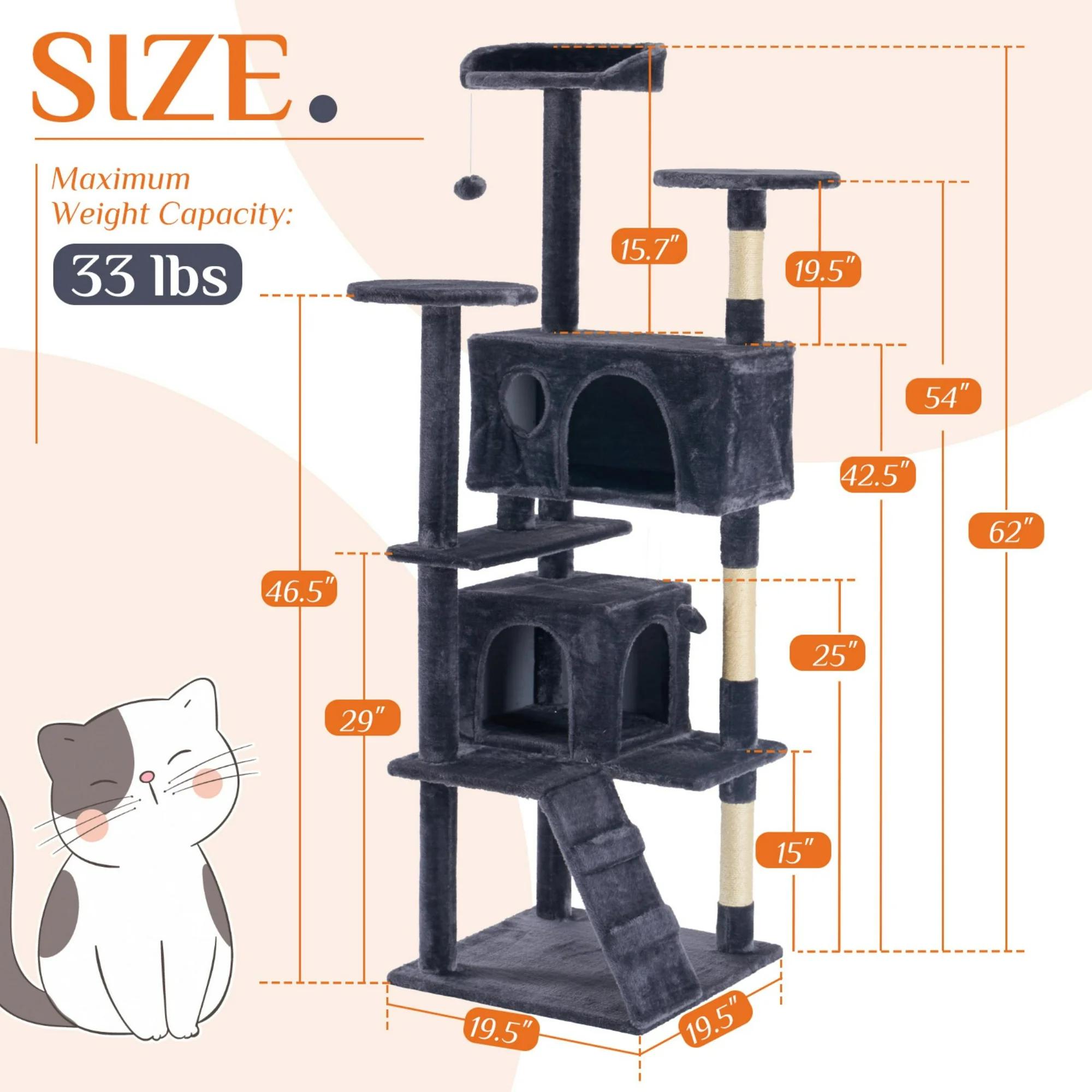 Large Cat Tree Tower, 80 Cat Tree  Large Cats, Multi Level With Scratching Post, Cozy Cat Jumping Platform Space, Grey