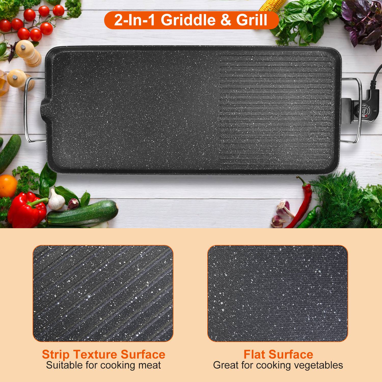 1Pc Electric Barbecue Grill Hot Plate Cooking BBQ Griddle Non Stick Table Top Grill Griddle For Indoor Outdoor Camping Picnic Family Gathering Friend Party