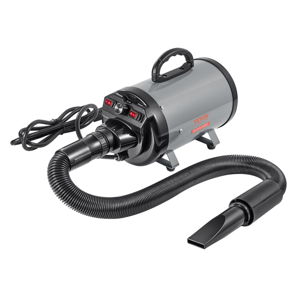 Dog Dryer, 2800W/4.3HP Dog Blow Dryer, Pet Grooming Dryer With Adjustable Speed And Temperature Control, Pet Hair Dryer With 4 Nozzles And Extendable Hose, Grey And Black