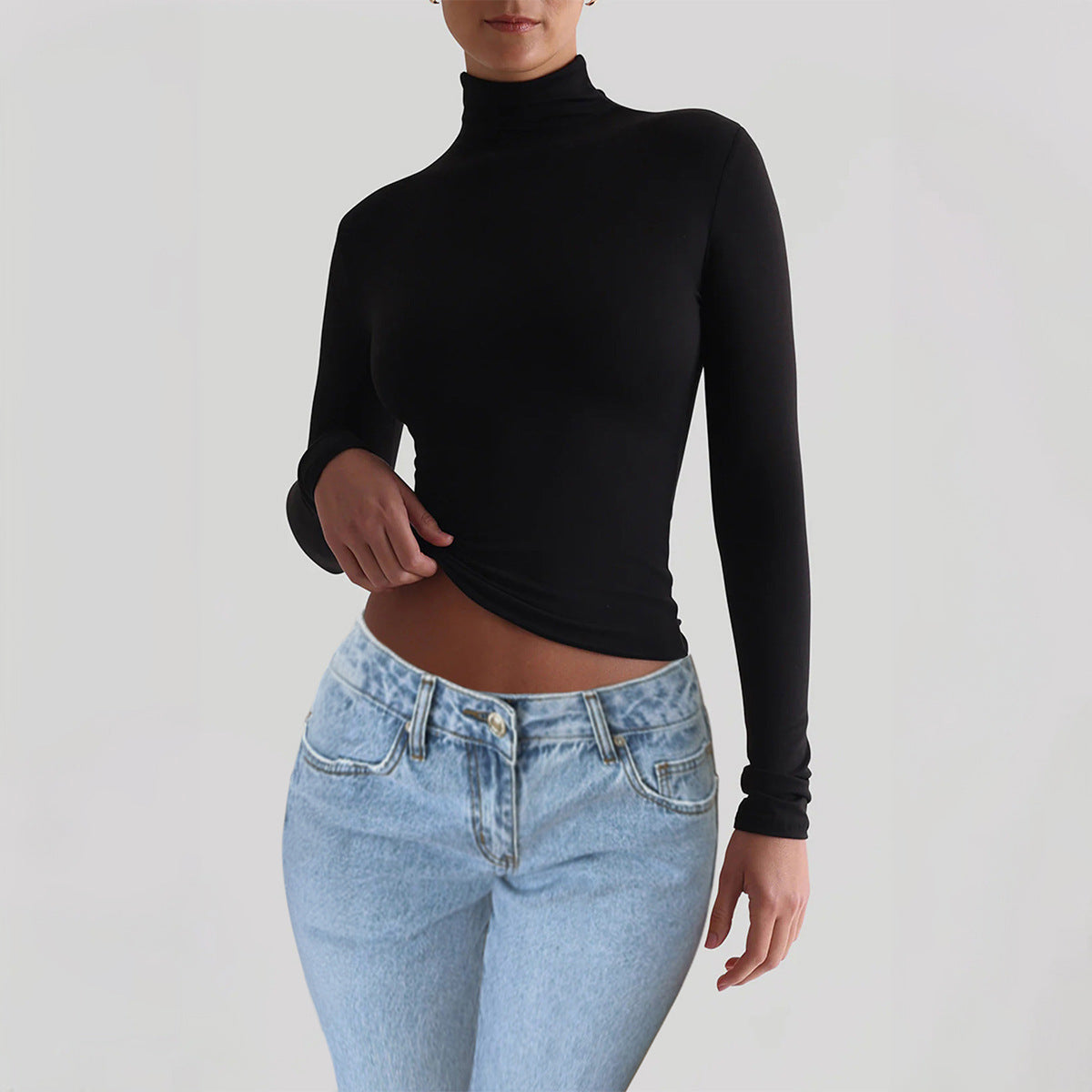 Women's Slim-fit Solid Color Knitted Base Long Sleeve Shirt