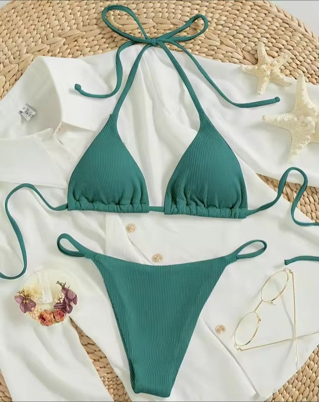 Factory Wholesale Women's Sexy Small Rib Bikini Tie Bikini Set Two Piece Swimsuit Beach Wear