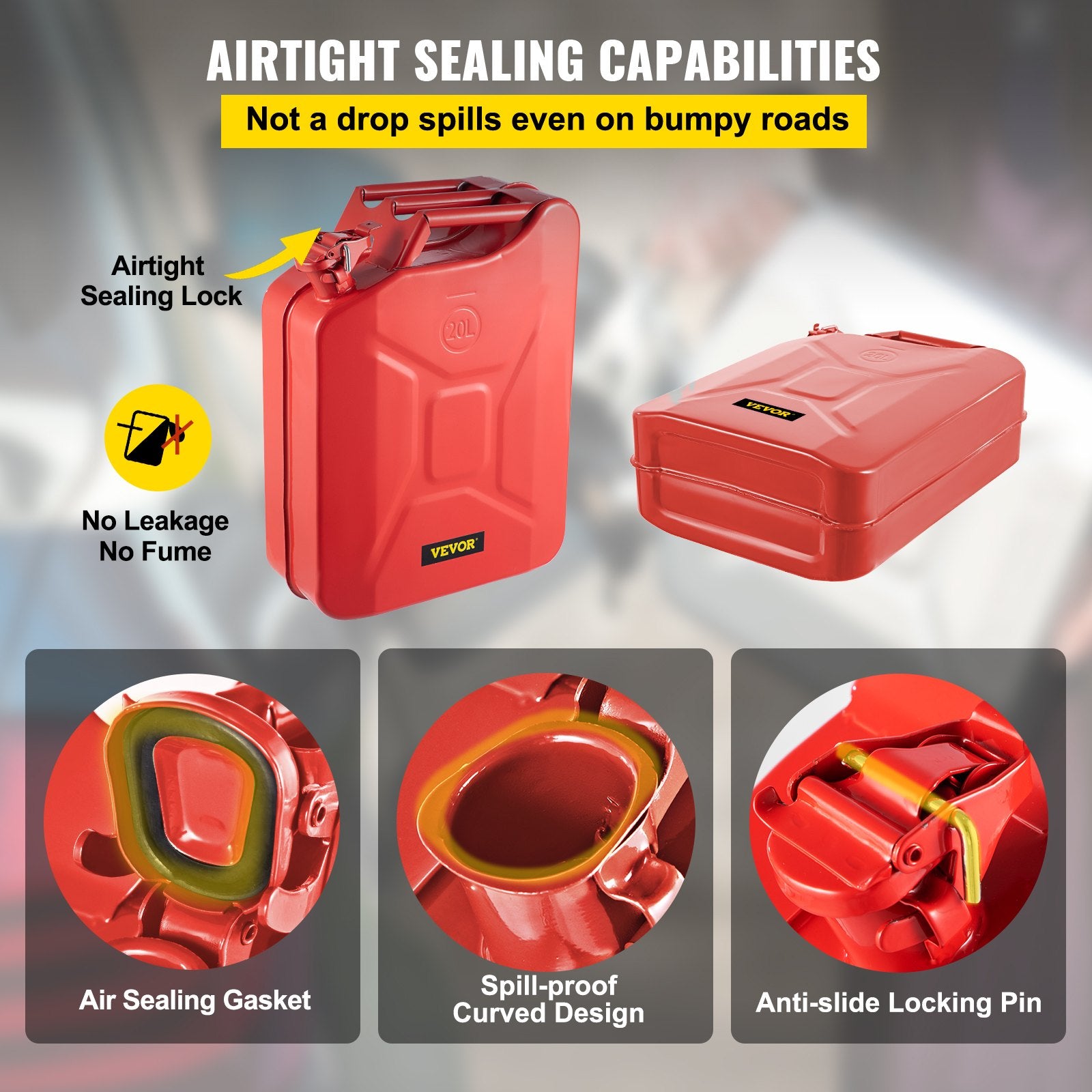 Jerry Fuel Can, 5.3 Gallon / 20 L Portable Jerry Gas Can With Flexible Spout System, Rustproof ＆ Heat-resistant Steel Fuel Tank For Cars Trucks Equipment, 2PCS Red