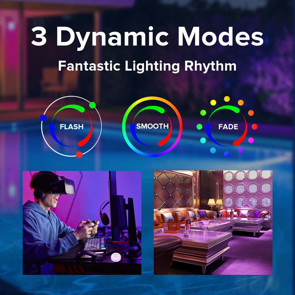 SANSI IP68 Waterproof RGB Pool Light, Summer Rechargeable 20Hrs Outdoor LED Lamp For Swimming Pool,Pond,Shower,Bath