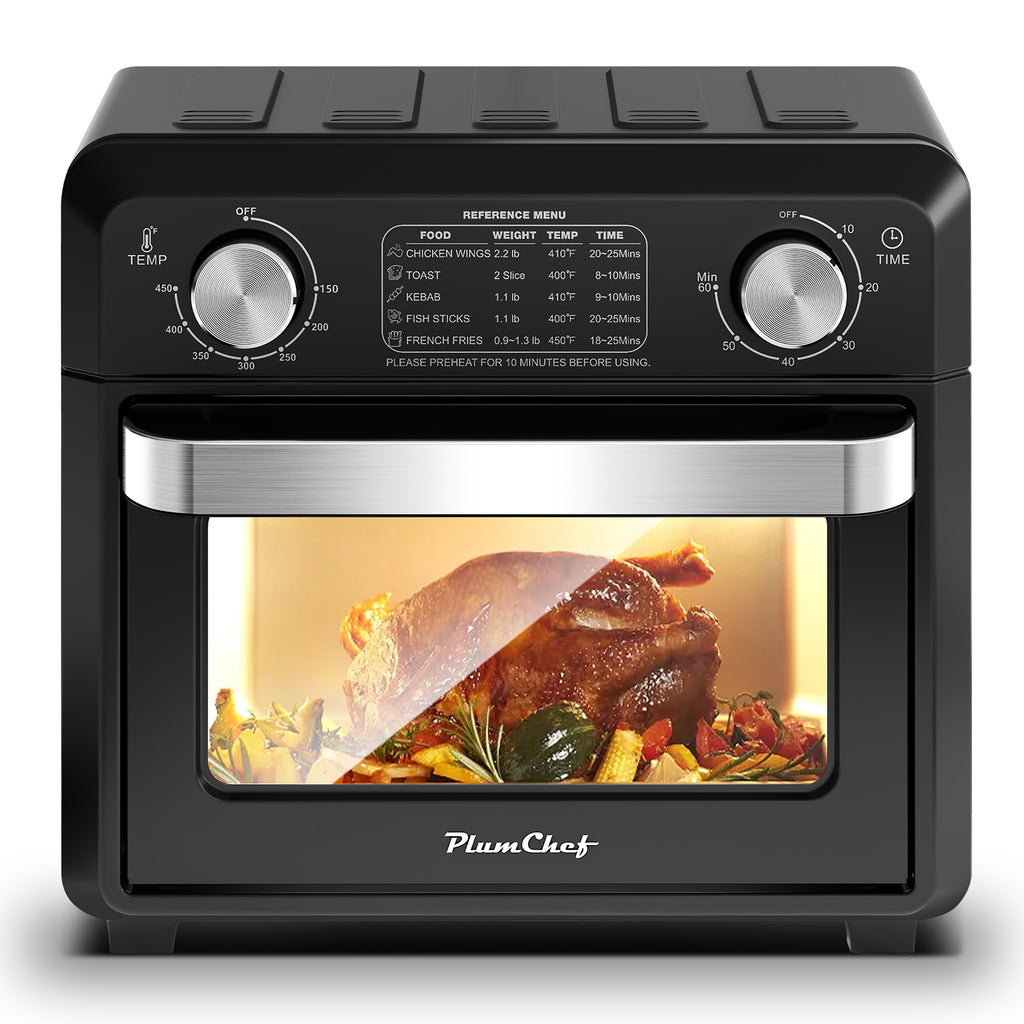 11QT Compact Air Fryer Toaster Oven, 1000W, Convection Countertop, With Reference Menus, 2-Slice Toaster, Adjustable Time And Temperature, Black, Amazon Resale Prohibited